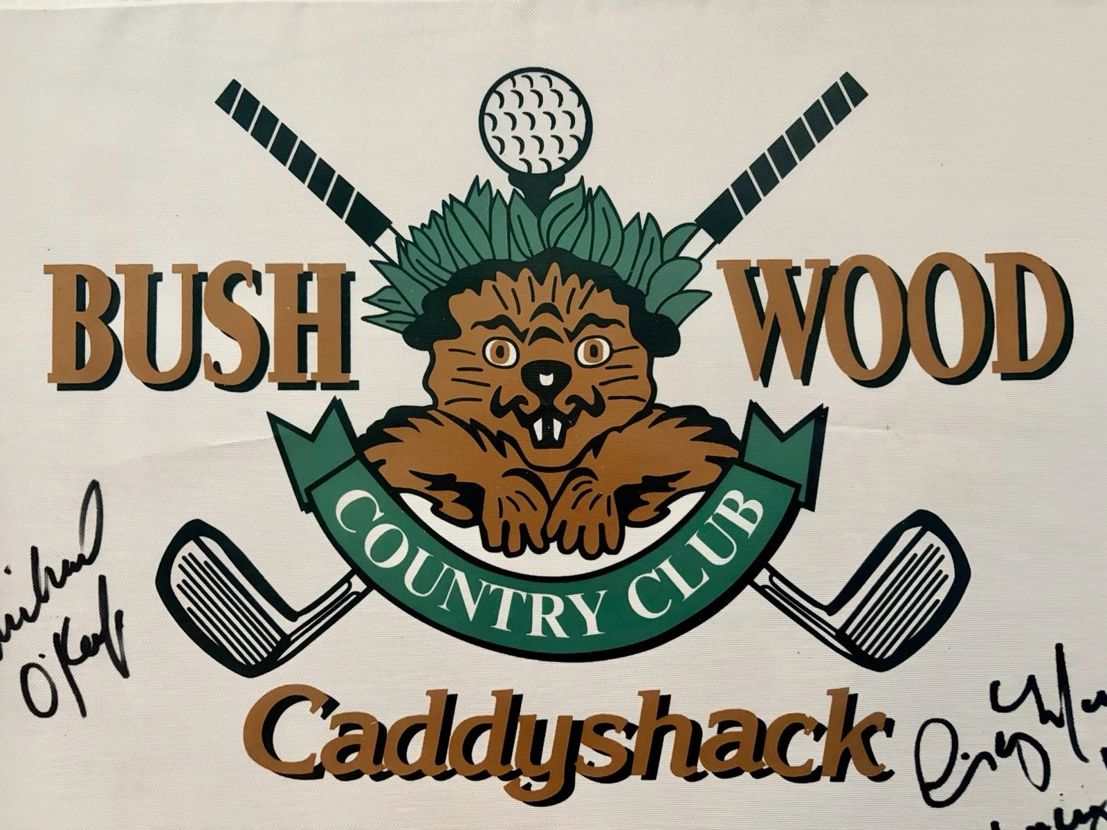 Michael O’Keefe And Cindy Morgan Autographed Caddyshack Flag Authentic Signings, image 2