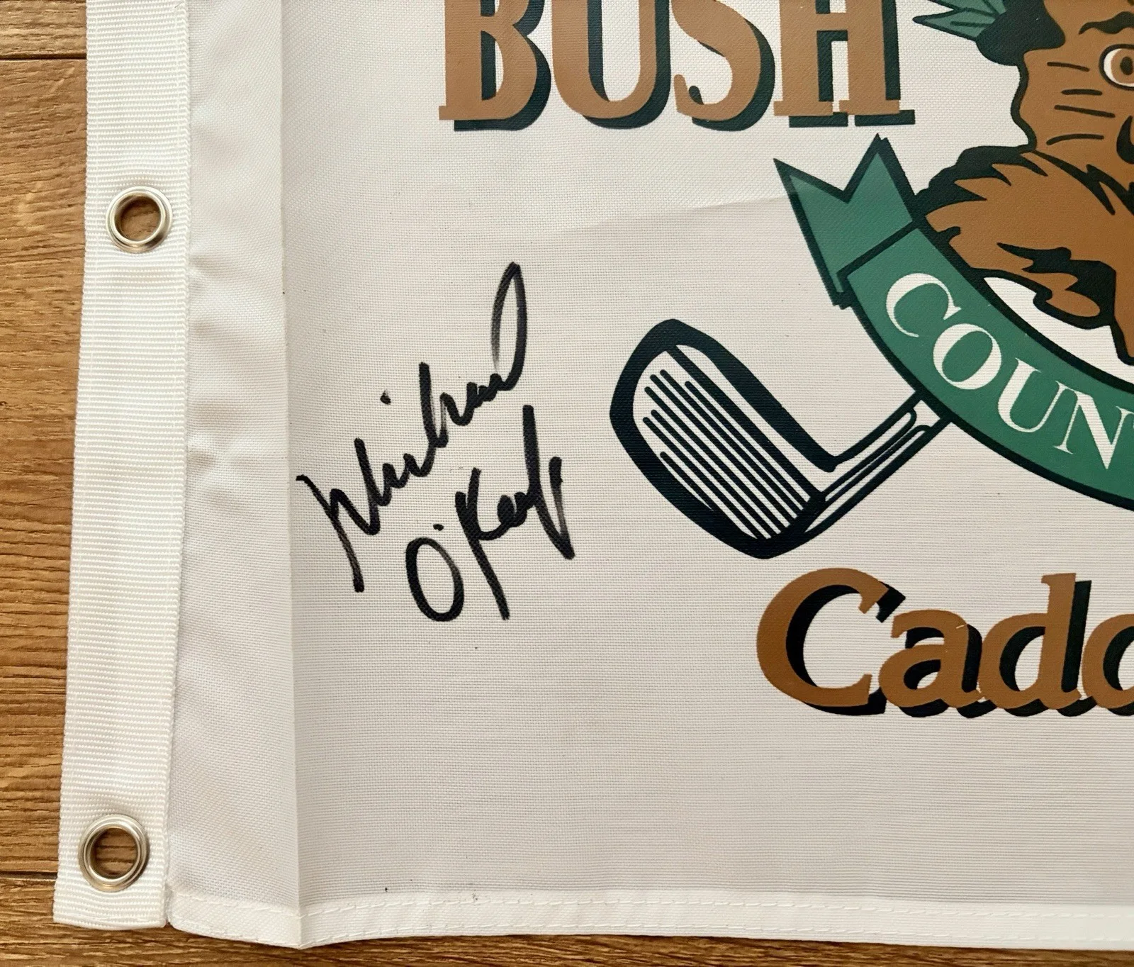 Michael O’Keefe And Cindy Morgan Autographed Caddyshack Flag Authentic Signings, image 3