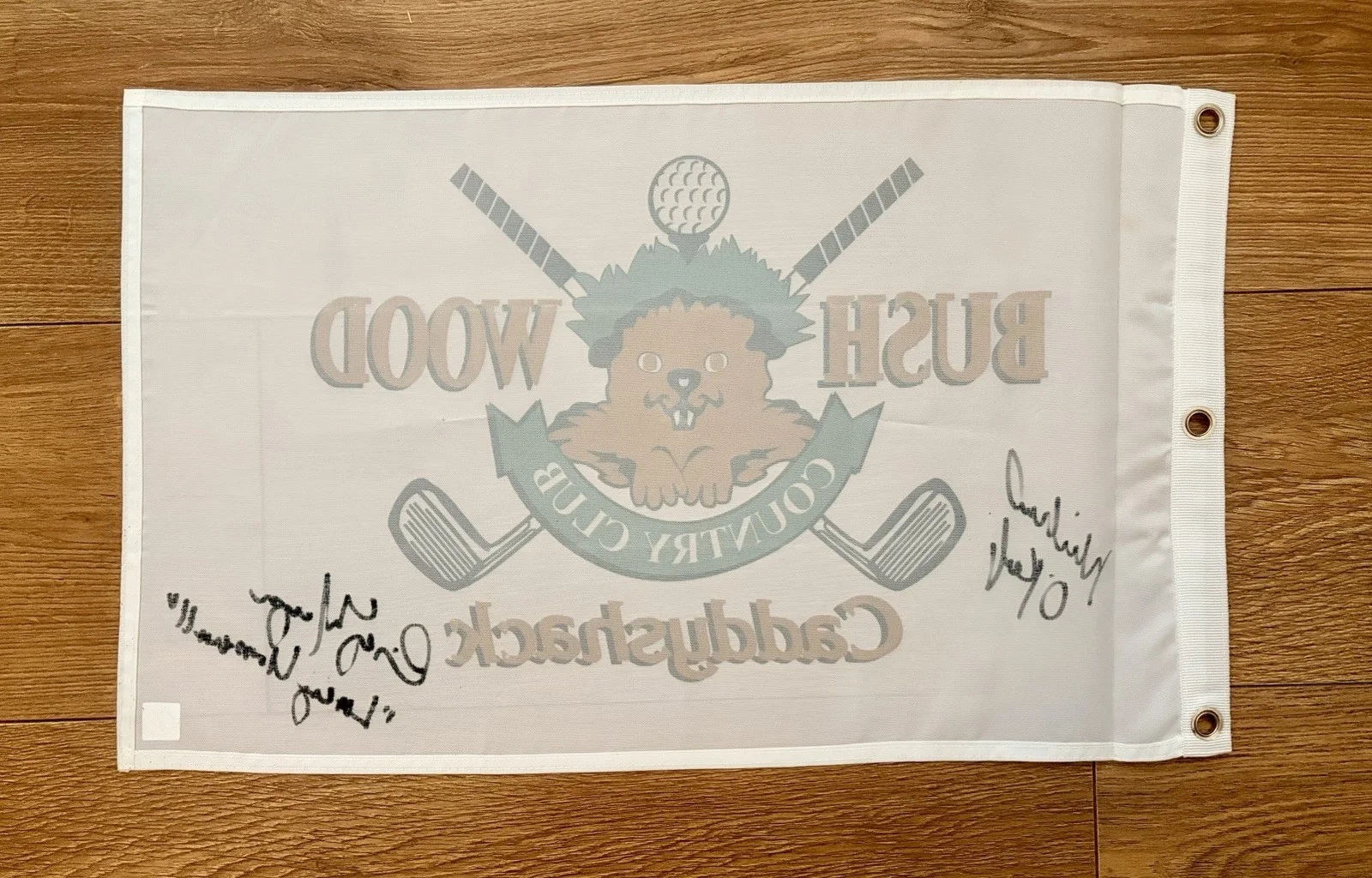 Michael O’Keefe And Cindy Morgan Autographed Caddyshack Flag Authentic Signings, image 5