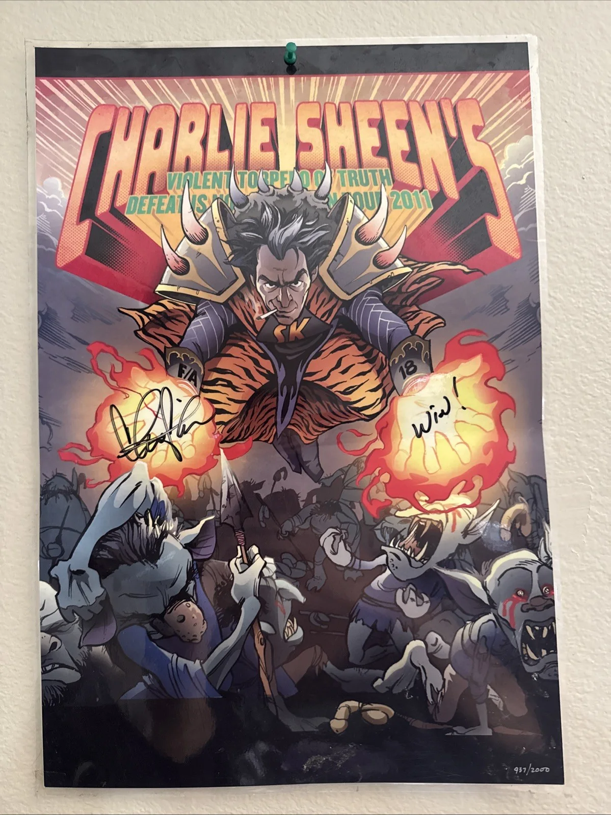 Charlie Sheen Autographed Violent Torpedo Of Truth Tour Poster 2001, изображение 2