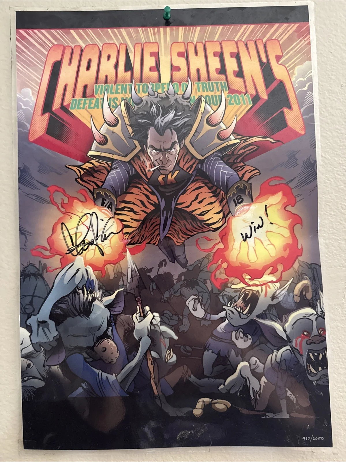 Charlie Sheen Autographed Violent Torpedo Of Truth Tour Poster 2001, изображение 3