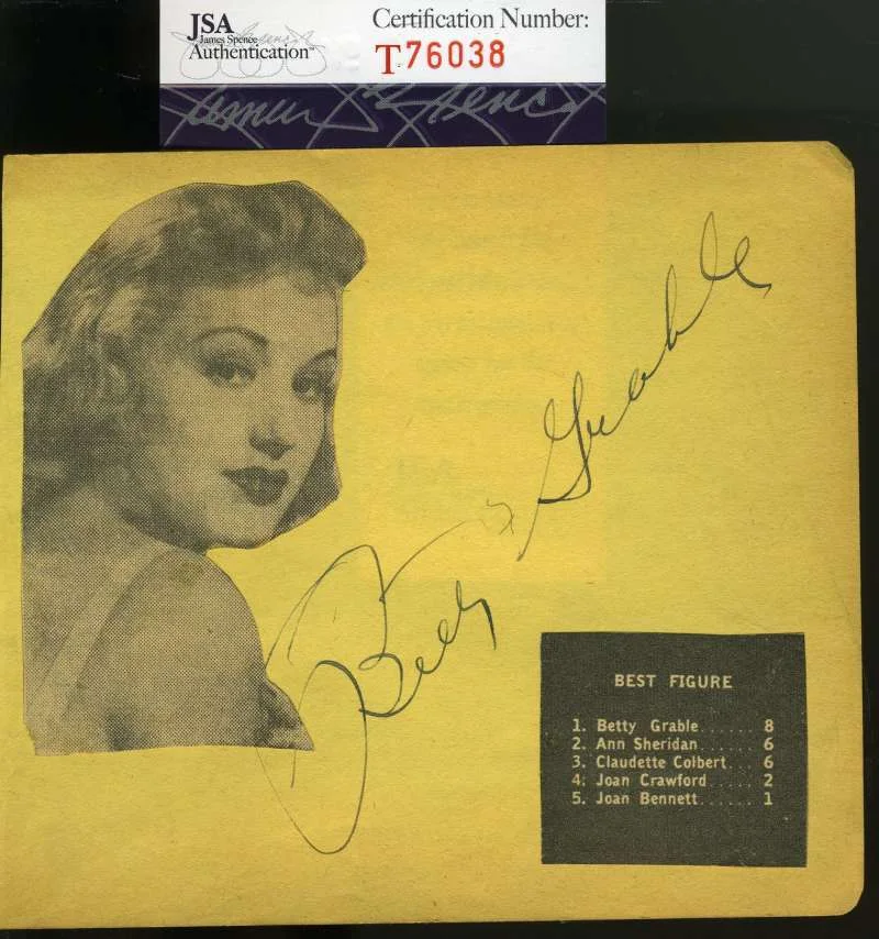 BETTY GRABLE — Betty Grable 1940`s Hand Signed Jsa Coa Album Page Autographed Authentic