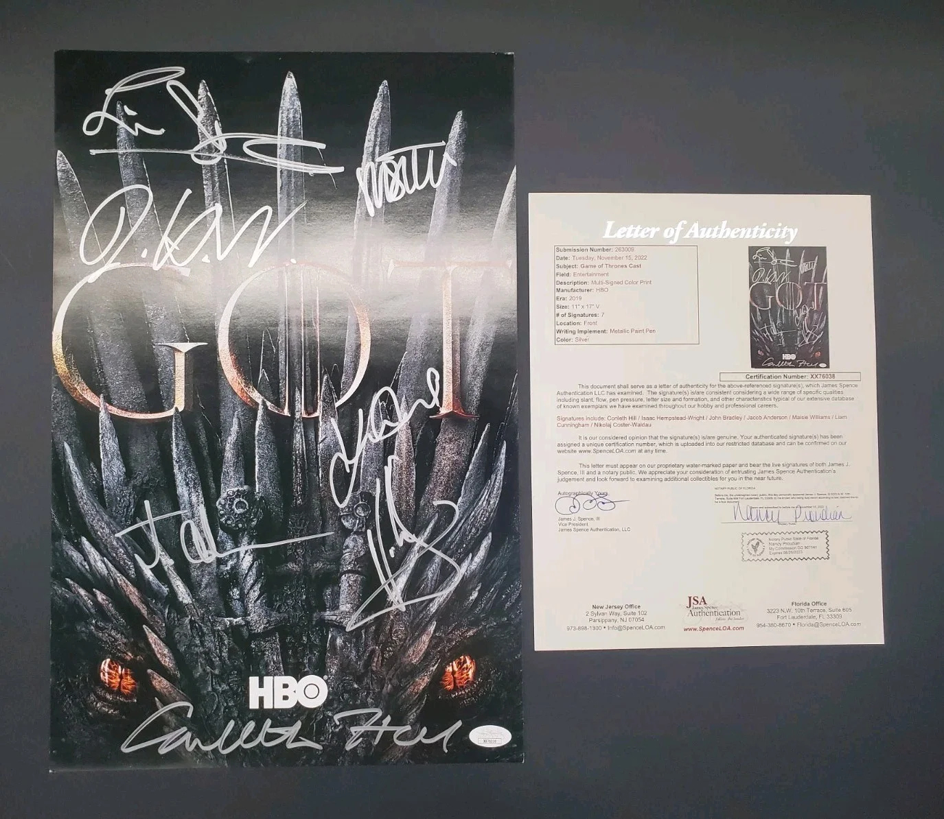 Cast Signed, See LOA — Game of Thrones Cast 11X17 Photo JSA LETTER 7X Signed Williams , Coster-Waldau +, изображение 2