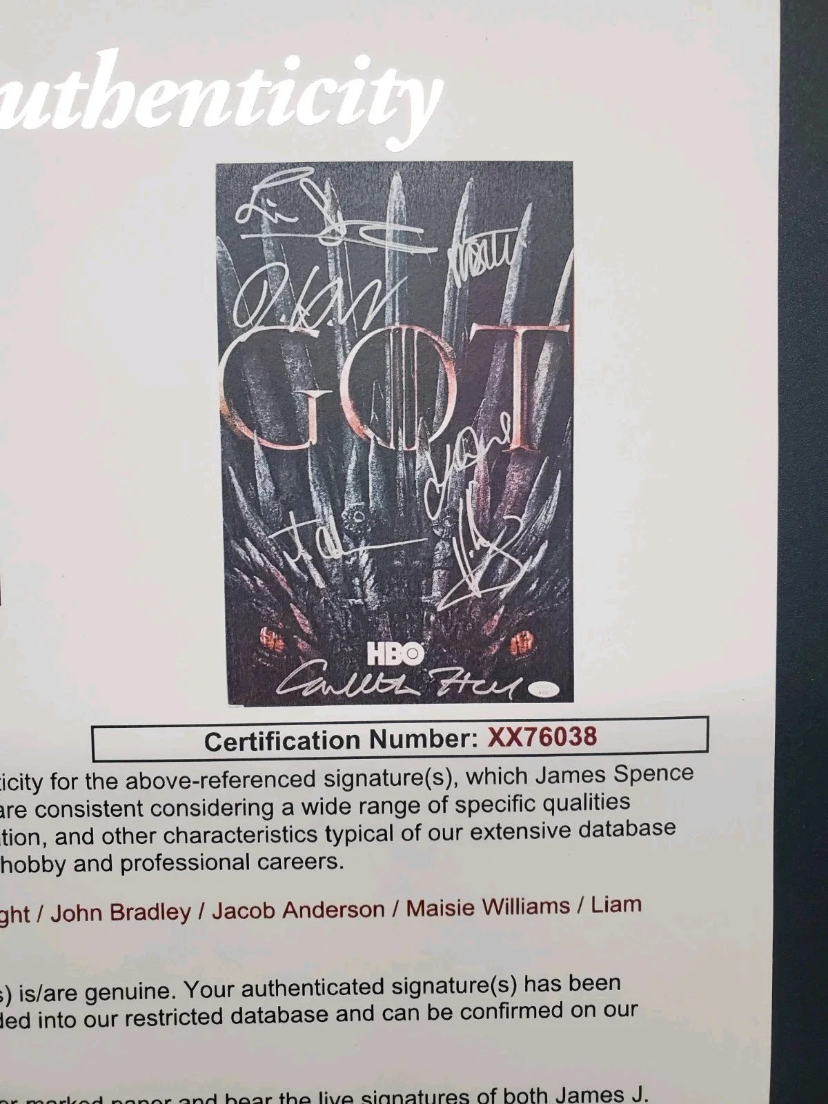 Cast Signed, See LOA — Game of Thrones Cast 11X17 Photo JSA LETTER 7X Signed Williams , Coster-Waldau +, изображение 5