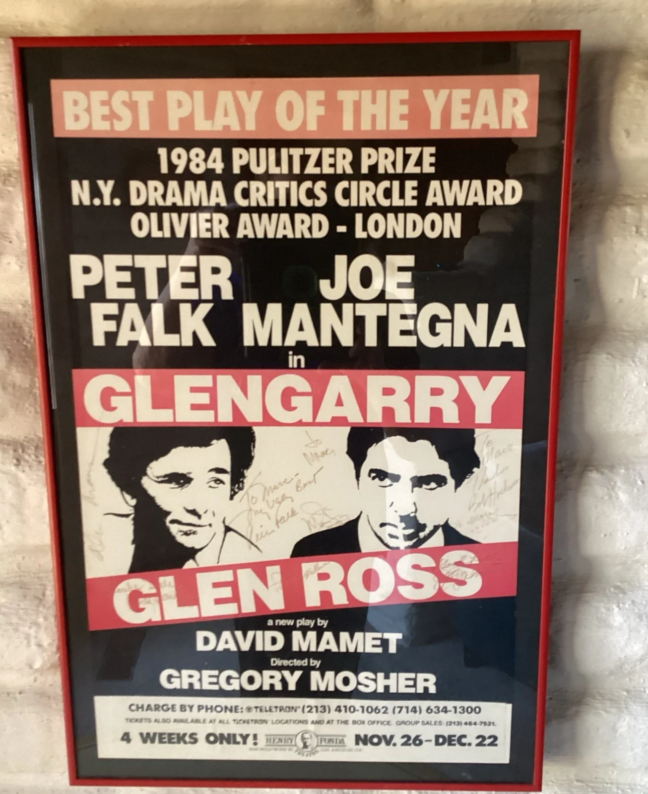 Peter Falk — Glengarry Glen Ross Signed Poster 1985 Peter Falk, Joe Mantegna,J.T. Walsh + 5, изображение 2