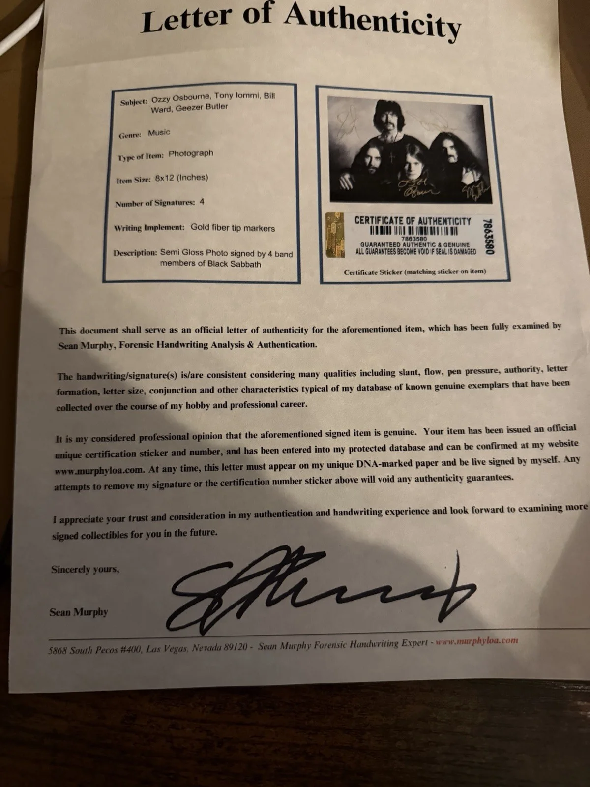 Black Sabbath Signed Photo, And Vol 4 Vinyl, image 3