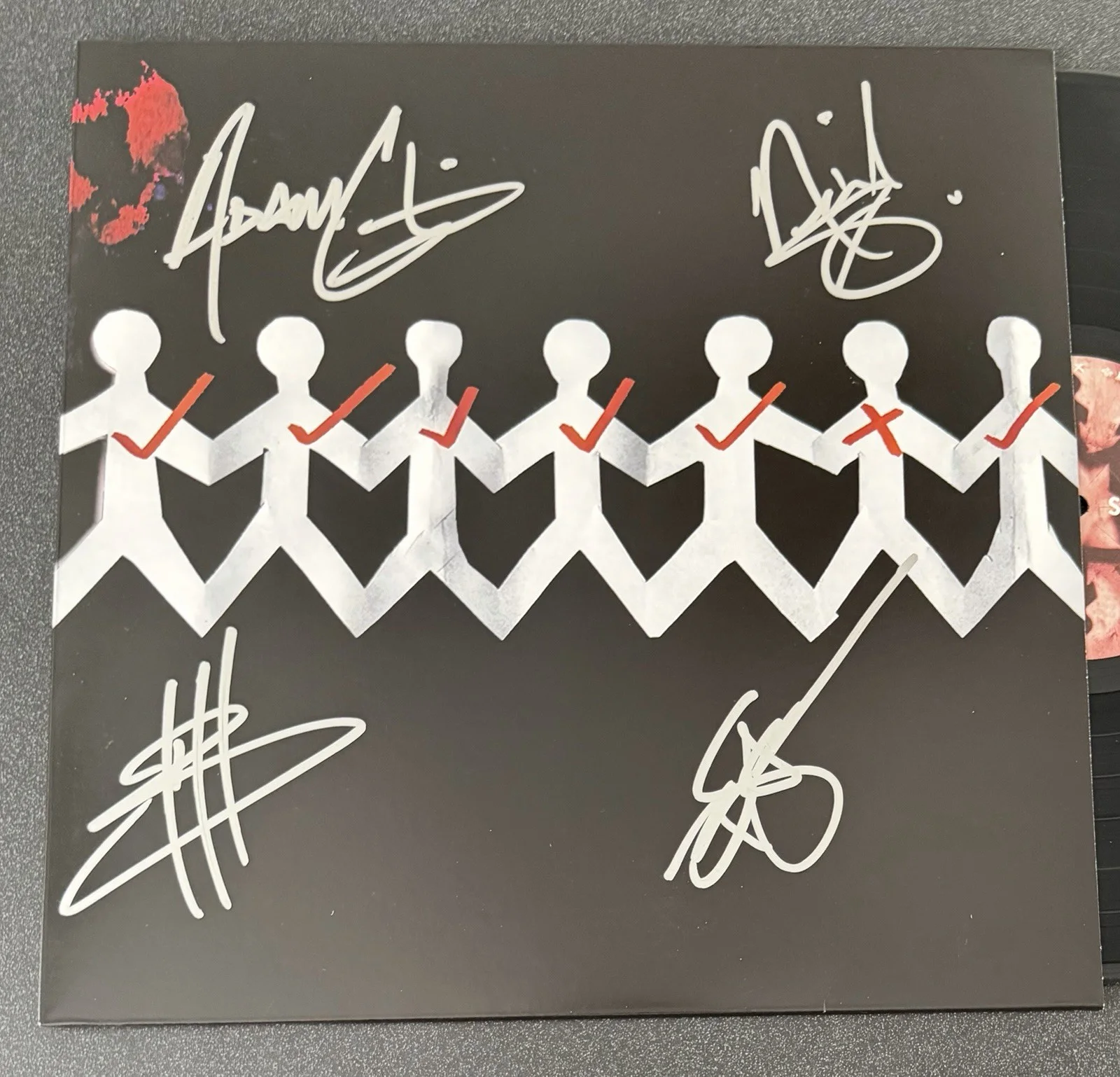 ADAM GONTIER +3 SIGNED THREE DAYS GRACE ONE-X VINYL ALBUM LP FULL BAND JSA COA, изображение 2