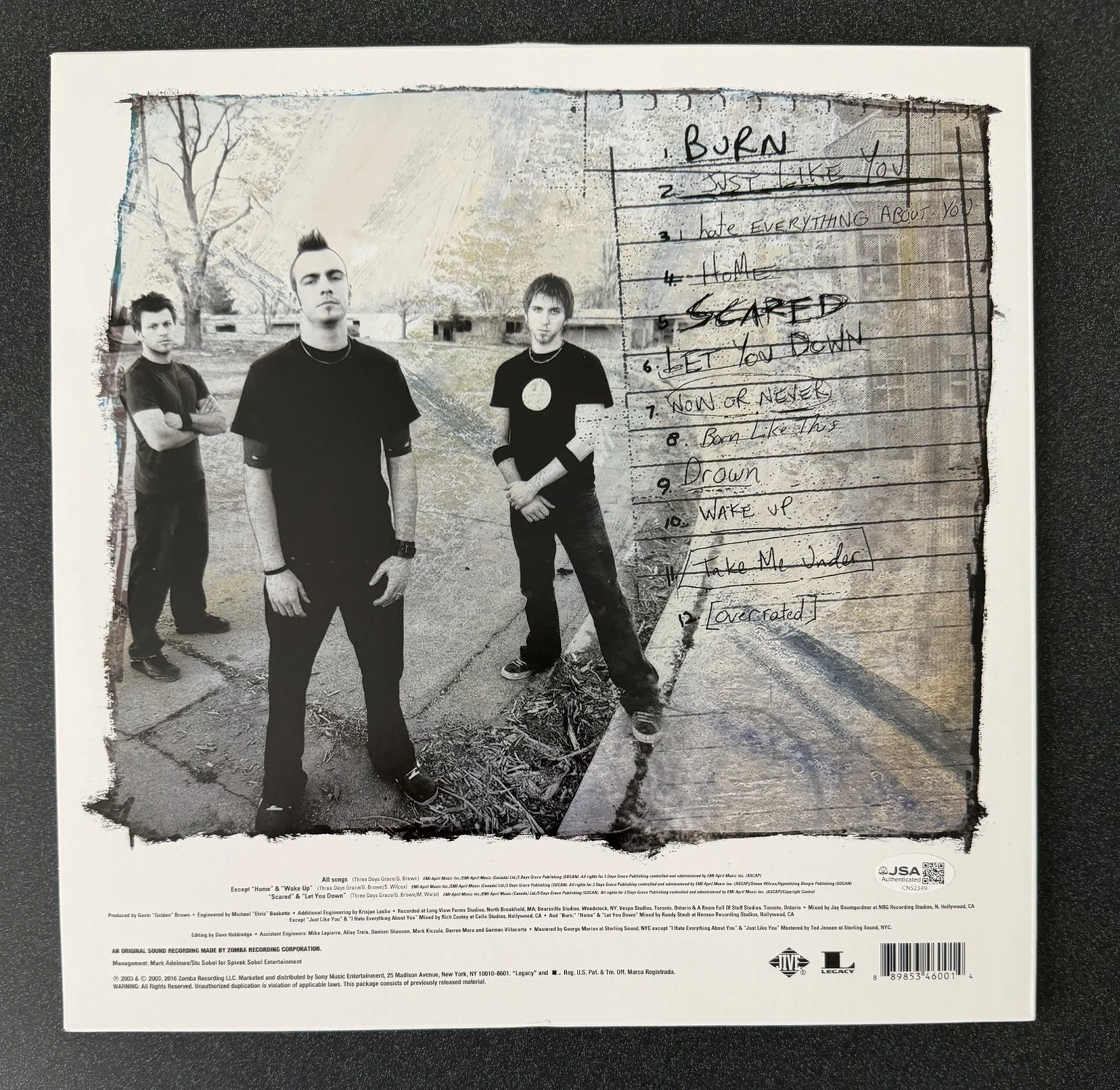 ADAM GONTIER +2 SIGNED THREE DAYS GRACE SELF-TITLED VINYL ALBUM LP FULL BAND JSA, image 3