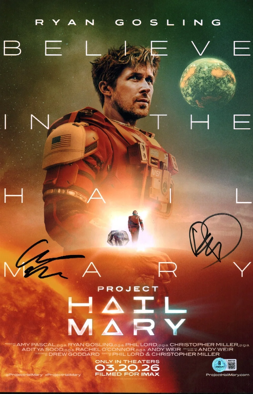 phil lord and chris miller — Phil Lord Chris Miller Signed Project Hail Mary Directors 11x17 Photo BAS COA