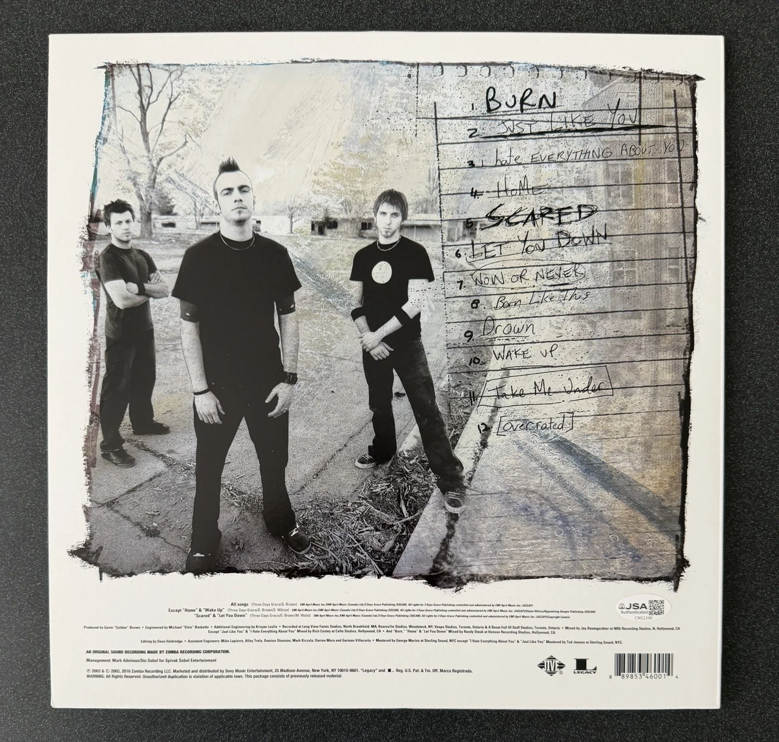 ADAM GONTIER +2 SIGNED THREE DAYS GRACE SELF-TITLED VINYL ALBUM LP FULL BAND JSA, image 3