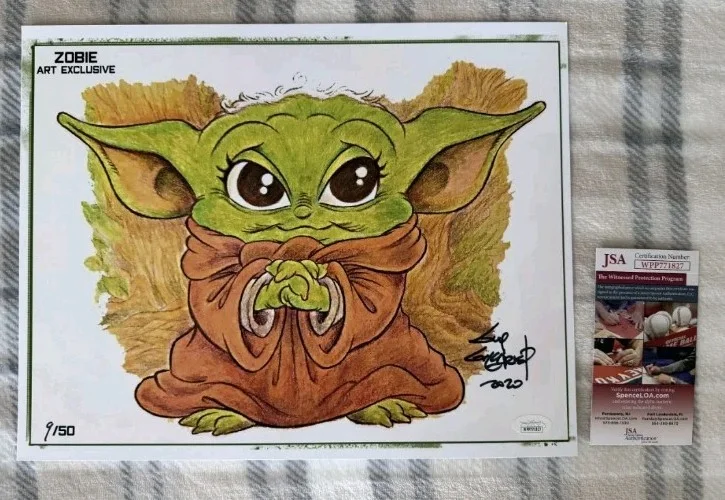 Guy Gilchrist — Guy Gilchrist Signed Grogu Baby Yoda 11x14 Zobie Art Exclusive 9/50 JSA Print, изображение 2