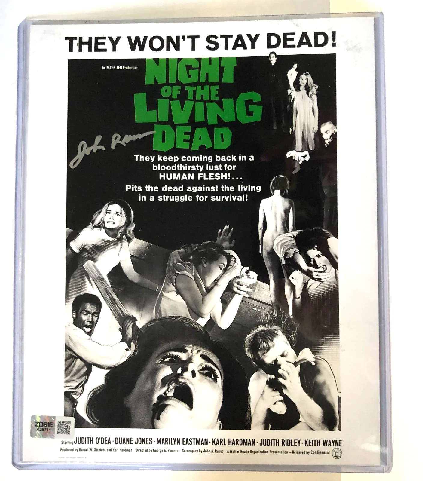 John Russo — Zobie Fright Night of the Living Dead John Russo Signed 8x10 COA horror