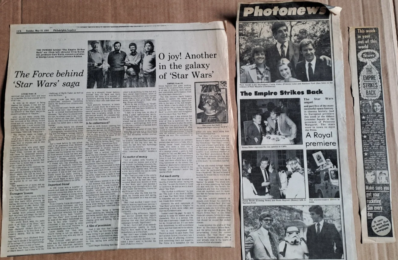 Original vintage STAR WARS EMPIRE 1980 newpaper press cuttings, изображение 5