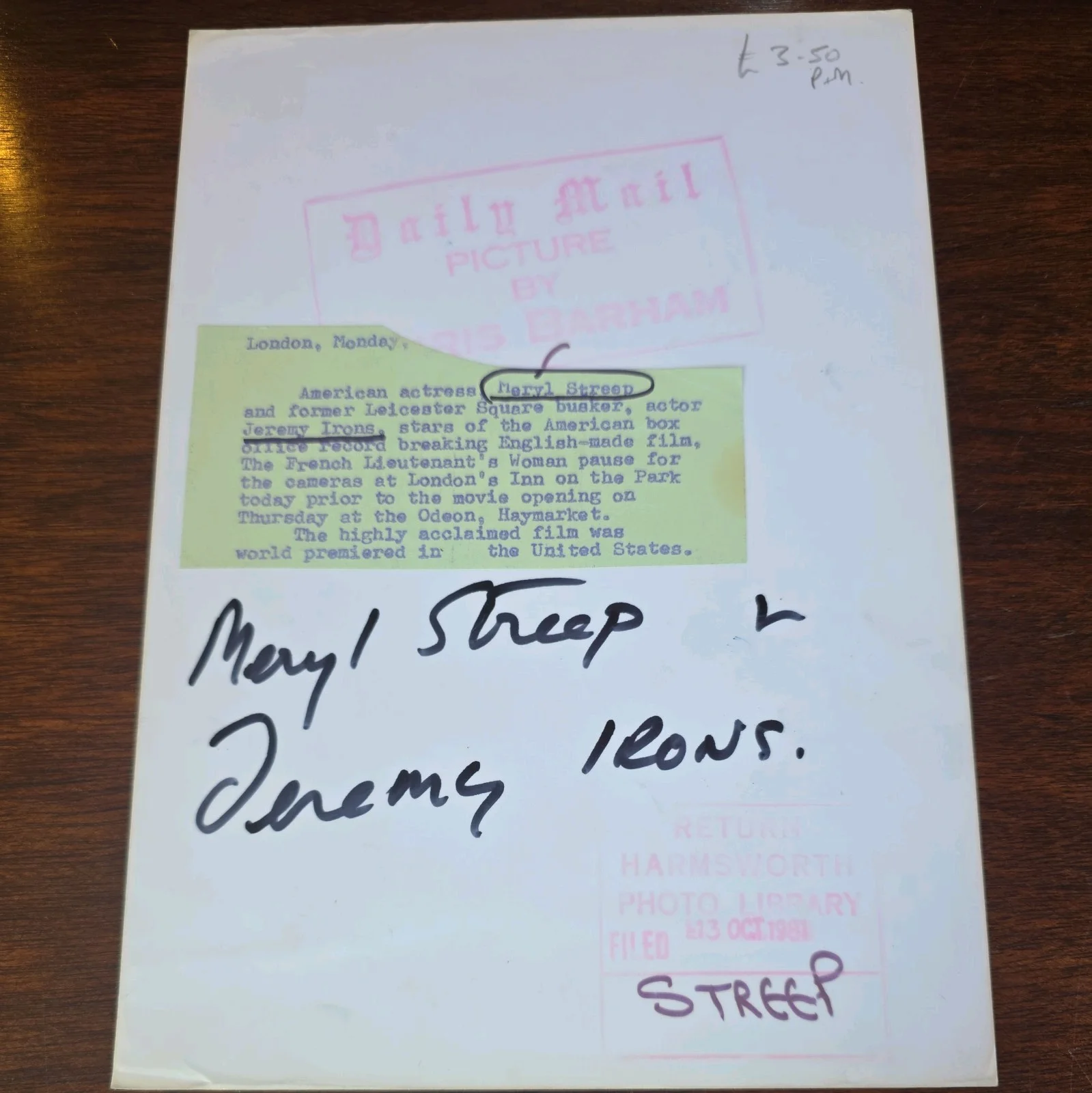 Original Vintage Meryl Streep Jeremy Irons Press Photo / Newspaper Archive Photo, изображение 2
