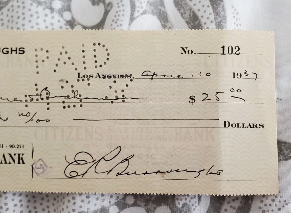 Edgar Rice Burroughs — Edgar Rice Burroughs Signed 1937 Check + Copy Of Letter Of Provenance, изображение 4