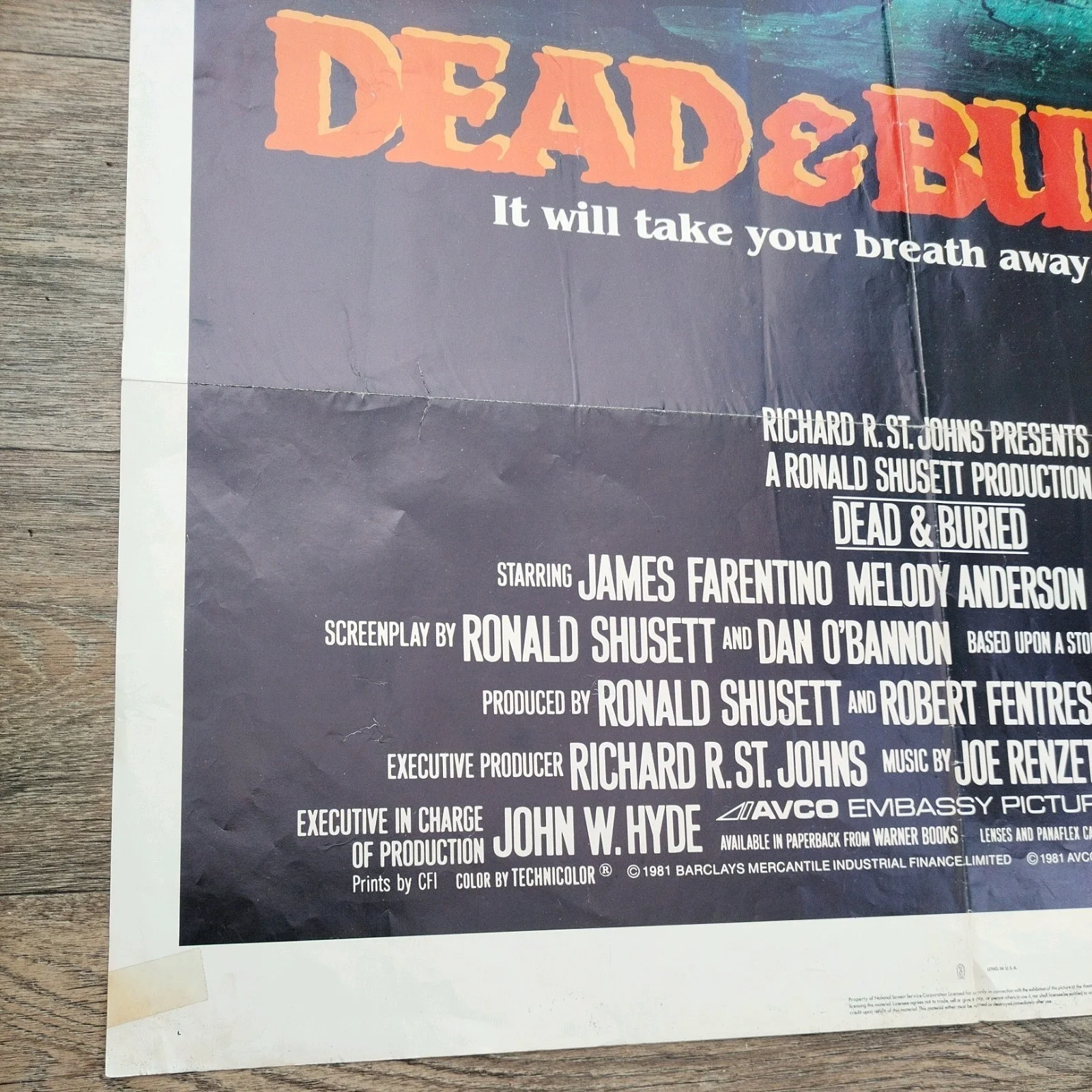 Dead and Buried (1981) 27" X 40" Genuine Original One Sheet Movie Poster, изображение 2