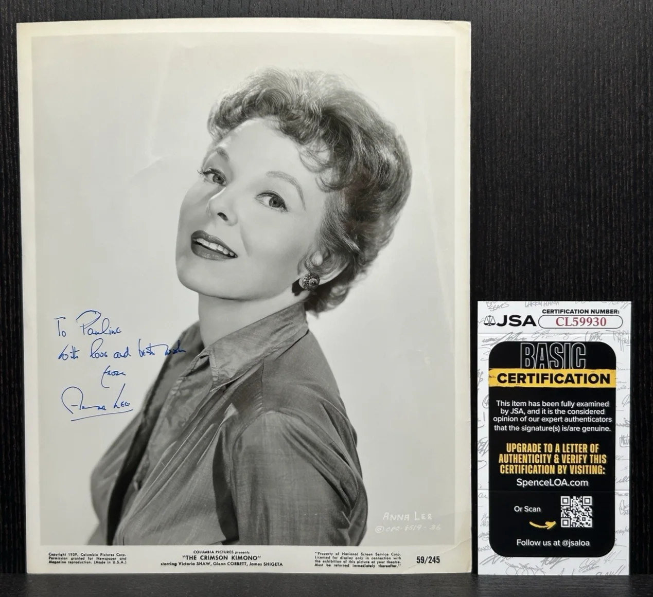 Anna Lee — ANNA LEE SIGNED 8x10 PHOTO Original 1959 Autograph JSA COA The Sound of Music, изображение 2