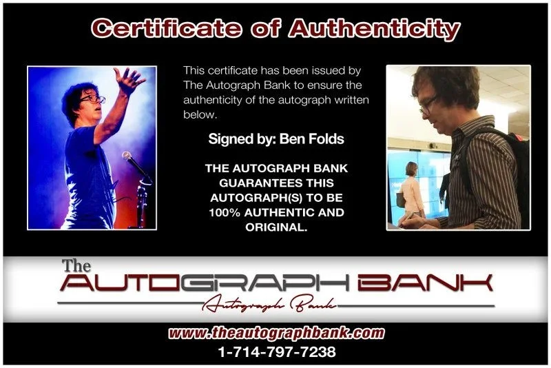 Ben Folds — Ben Folds Authentic signed rock 8x10 photo W/Certificate Autographed (A18, изображение 2