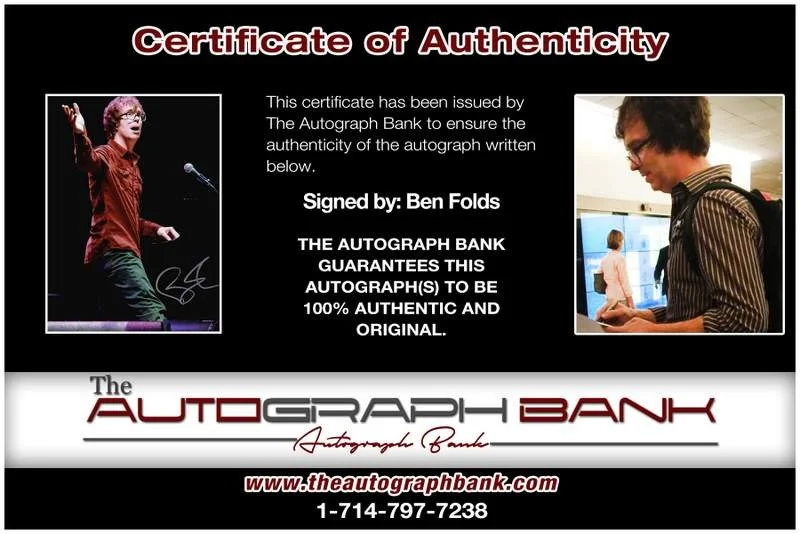 Ben Folds — Ben Folds authentic signed rock 8x10 photo W/Certificate Autographed (A0004), изображение 2