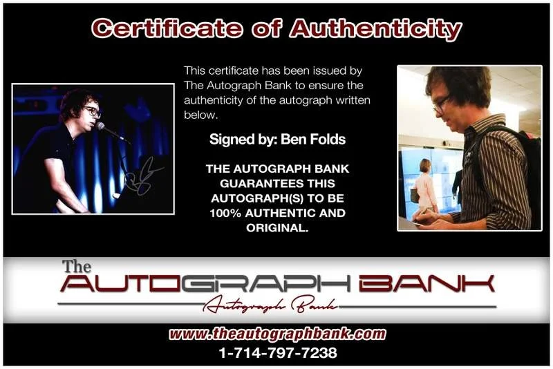 Ben Folds — Ben Folds authentic signed rock 8x10 photo W/Certificate Autographed (A0028), изображение 2