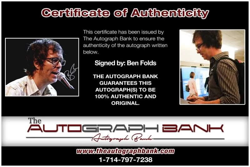 Ben Folds — Ben Folds authentic signed rock 8x10 photo W/Certificate Autographed (A0029), изображение 2