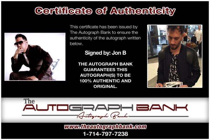 Jon B — Jon B authentic signed RAPPER 8x10 photo W/ Certificate Autographed (A2), image 2