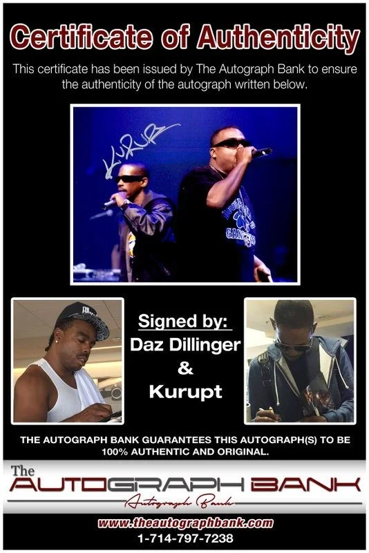 Daz Dillinger — Daz Dillinger & Kurupt Tha Dogg Pound signed 8x10 photo w/Cert Autograph A38, image 2