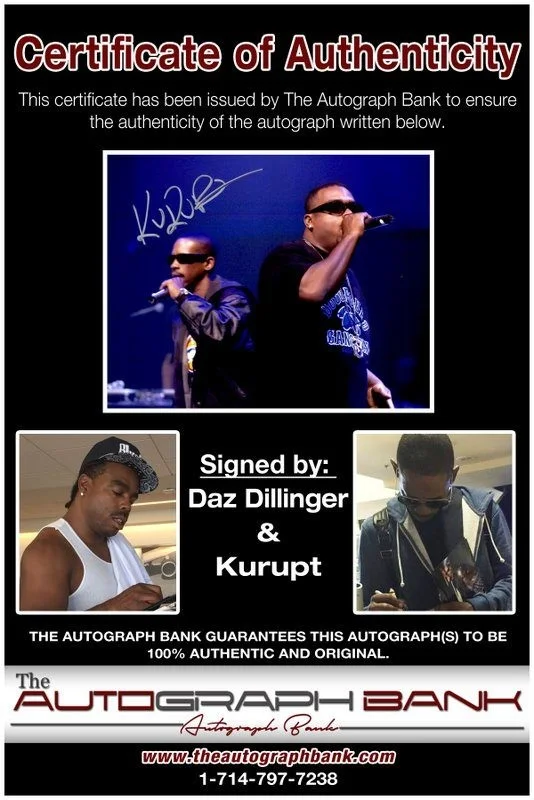 Daz Dillinger — Daz Dillinger & Kurupt Tha Dogg Pound signed 8x10 photo w/Cert Autograph A39, image 2