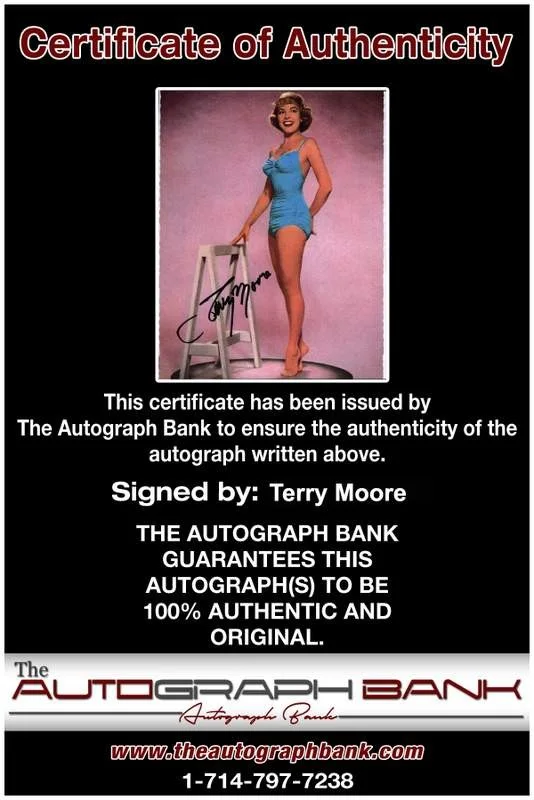 Terry Moore — Terry Moore signed celebrity 8x10 photo W/Cert Autograph 0733, изображение 2