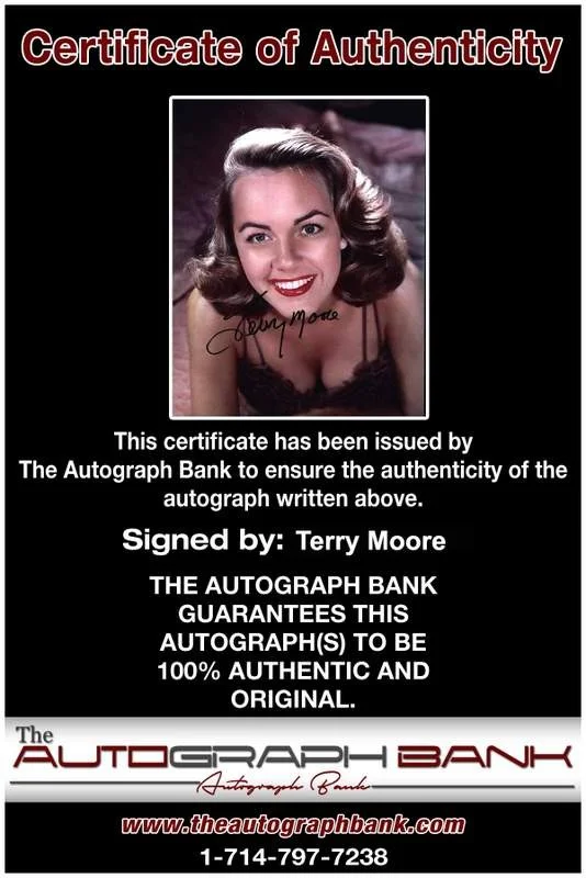 Terry Moore — Terry Moore signed celebrity 8x10 photo W/Cert Autograph 0734, изображение 2