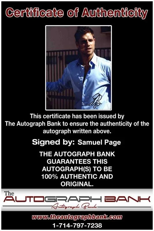 Samuel Page — Samuel Page signed celebrity 8x10 photo W/Cert Autograph 0349, изображение 2