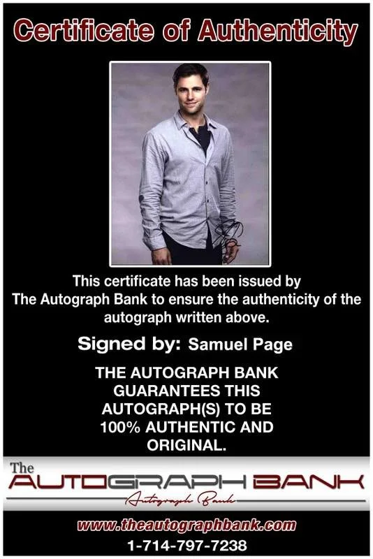 Samuel Page — Samuel Page signed celebrity 8x10 photo W/Cert Autograph 0344, изображение 2
