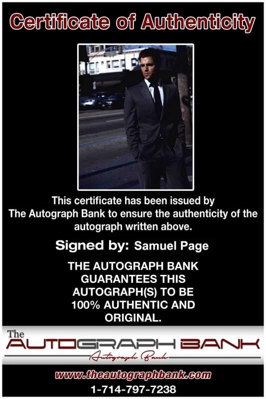 Samuel Page — Samuel Page signed celebrity 8x10 photo W/Cert Autograph 0348, изображение 2