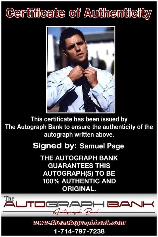 Samuel Page — Samuel Page signed celebrity 8x10 photo W/Cert Autograph 0350, изображение 2