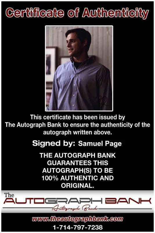 Samuel Page — Samuel Page signed celebrity 8x10 photo W/Cert Autograph 0338, изображение 2