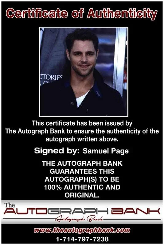 Samuel Page — Samuel Page signed celebrity 8x10 photo W/Cert Autograph 0340, изображение 2