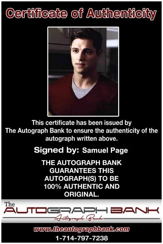 Samuel Page — Samuel Page signed celebrity 8x10 photo W/Cert Autograph 0343, image 2