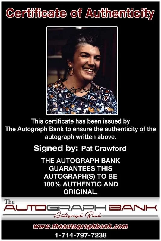 Pat Crawford — Pat Crawford signed celebrity 8x10 photo W/Cert Autograph 0537, image 2