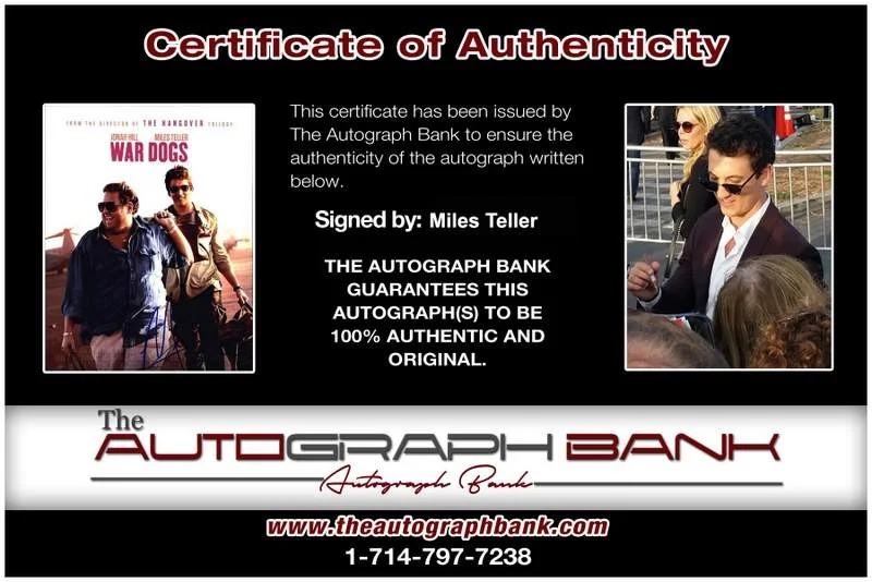 Miles Teller — Miles Teller signed celebrity 8x10 photo W/Cert Autograph 0503, изображение 2