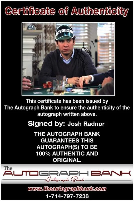 Josh Radnor — Josh Radnor signed celebrity 8x10 photo W/Cert Autograph 0391, image 2
