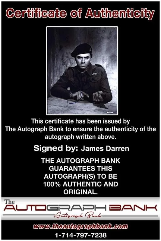 James Darren — James Darren signed celebrity 8x10 photo W/Cert Autograph 0270, image 2