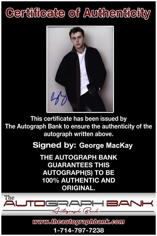 George Mackay — George Mackay signed celebrity 8x10 photo W/Cert Autograph 0004, изображение 2