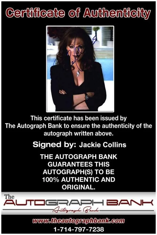 Jackie Collins — Jackie Collins signed celebrity 8x10 photo W/Cert Autograph 0261, image 2