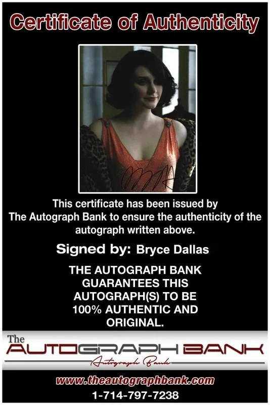 Bryce Dallas — Bryce Dallas signed celebrity 8x10 photo W/Cert Autograph 0050, image 2