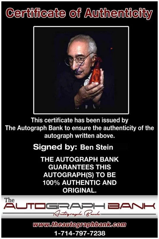 Ben Stein — Ben Stein signed celebrity 8x10 photo W/Cert Autograph 0025, изображение 2
