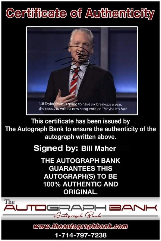 Bill Maher — Bill Maher signed celebrity 8x10 photo W/Cert Autograph 0053, image 2