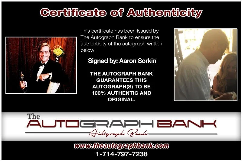 Aaron Sorkin — Aaron Sorkin authentic signed celebrity 8x10 photo W/Cert Autographed 132516a, изображение 2