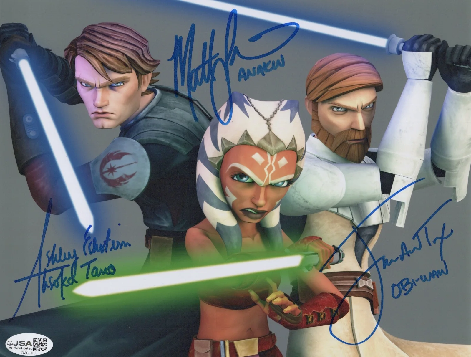 Matt Lanter, Ashley Eckstein, James Arnold Taylor — STAR WARS CLONE WARS CAST X3 8x10 Photo Ashley Eckstein +2 Autograph JSA COA