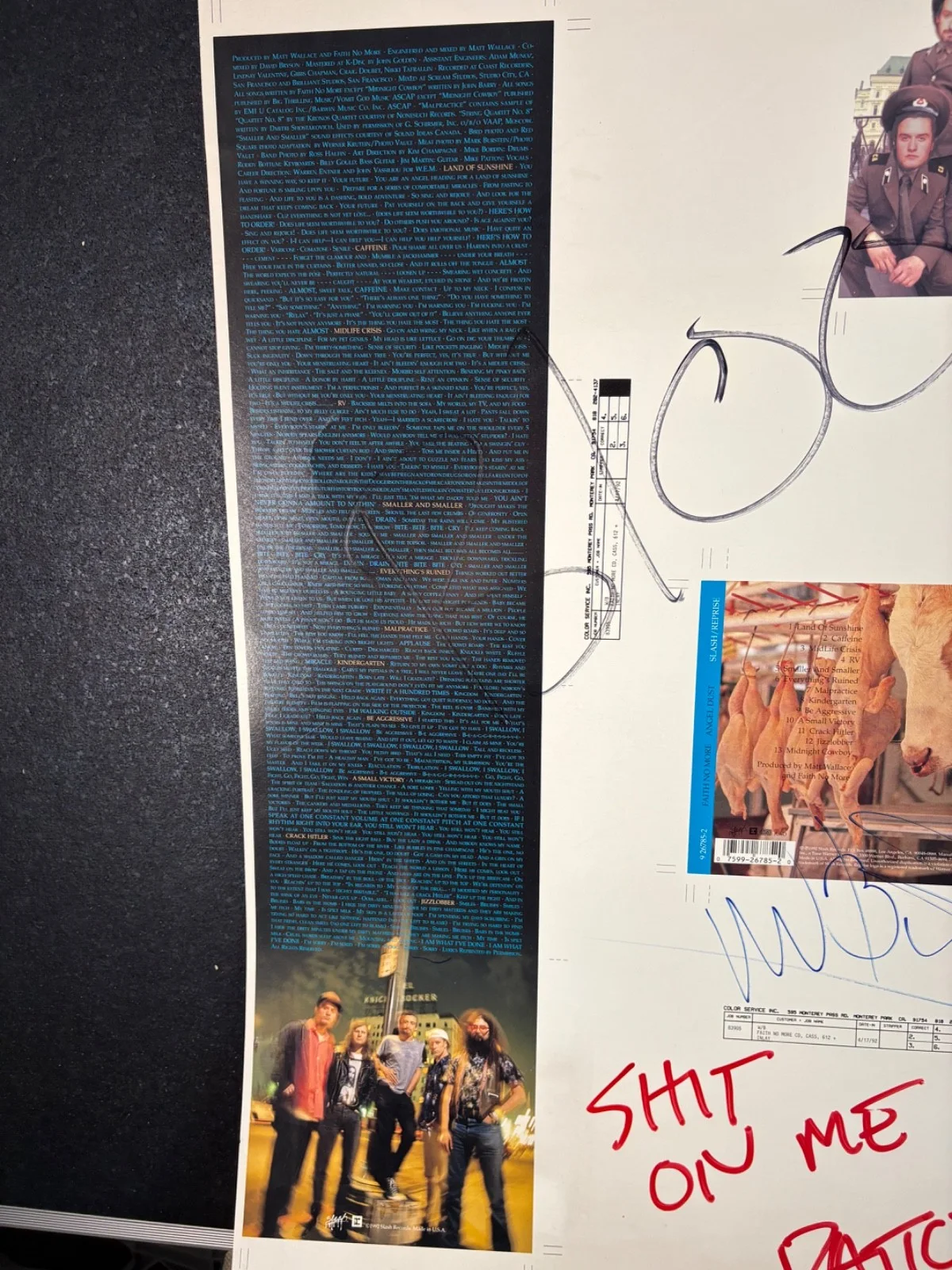 Faith No More Angel Dust Printer Proof For LP CD Artwork Autographed by Band, изображение 3