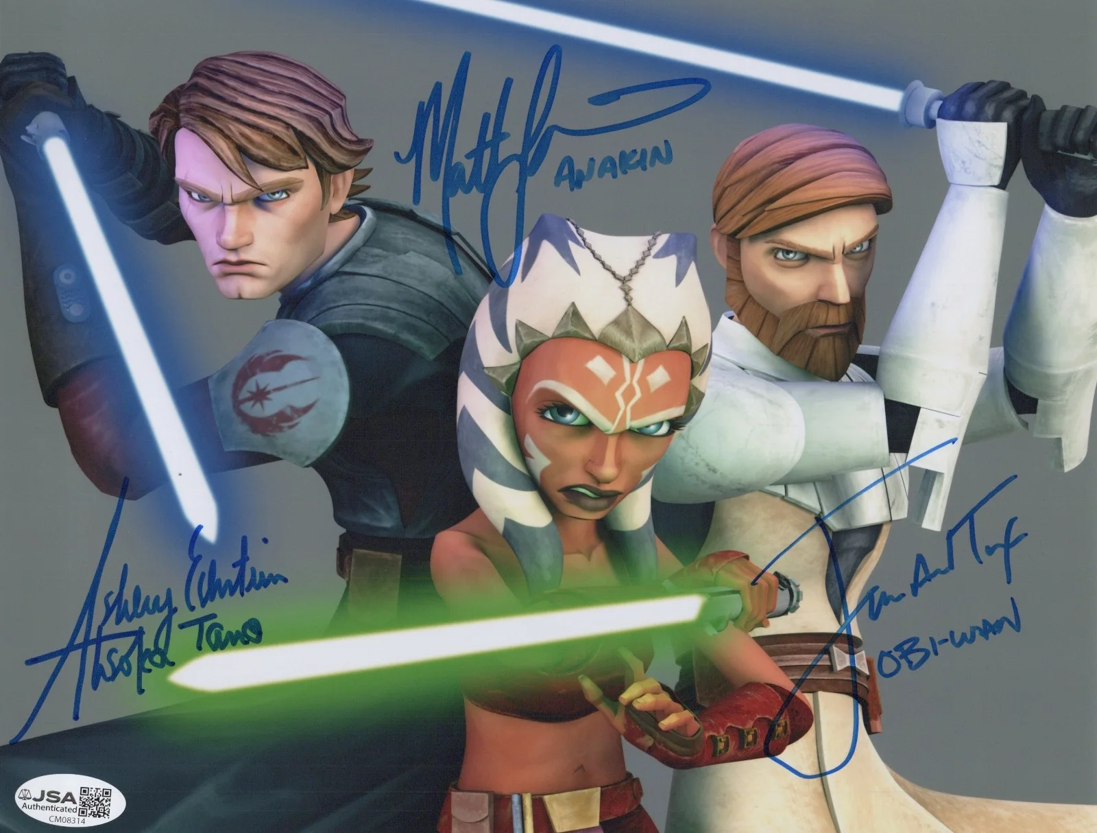 Matt Lanter, Ashley Eckstein, James Arnold Taylor — STAR WARS CLONE WARS CAST X3 8x10 Photo Ashley Eckstein +2 Autograph JSA COA